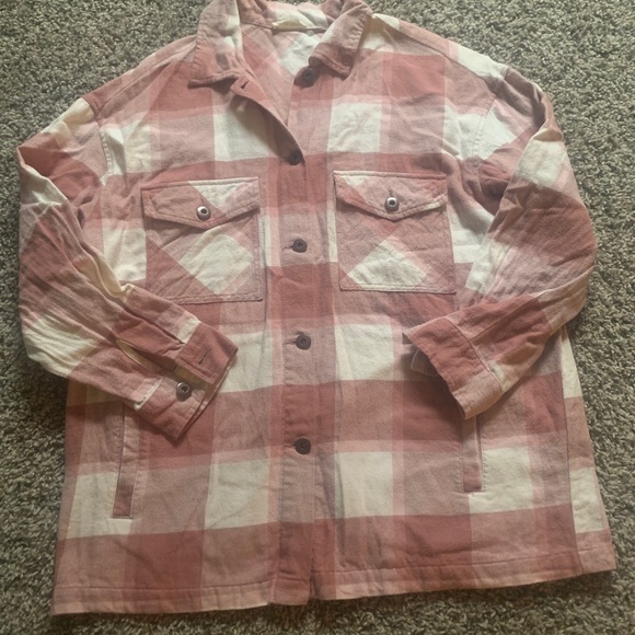 Cache Cache Plaid Button-Up Flannel in Pink and White - Picture 1 of 4